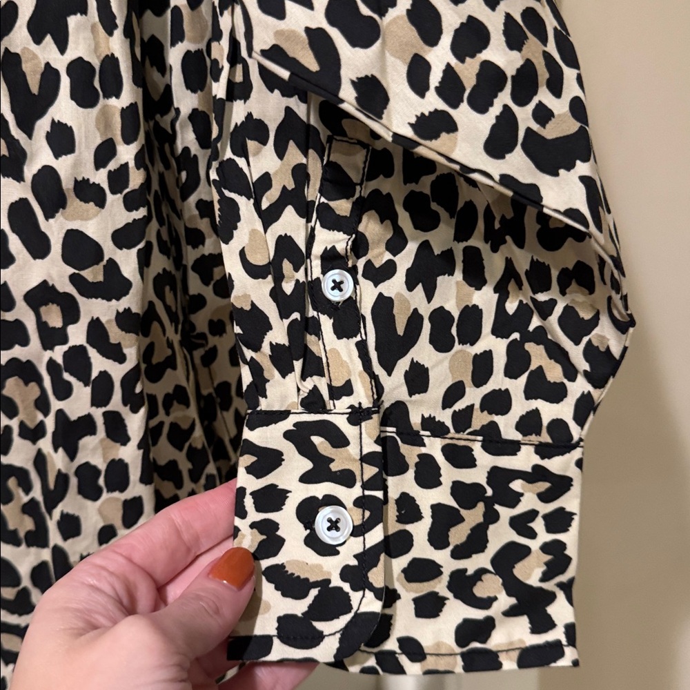 Anthropologie Black and White Leopard Print Button Down Shirt - Picture 3 of 4